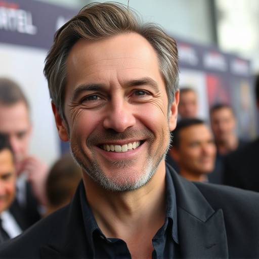 Portrait de Hugo Martel, acteur, souriant à une première de film.