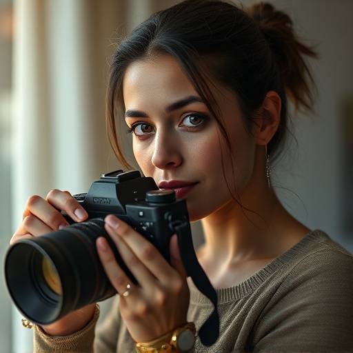Portrait de Léa Robert, directrice de la photographie, tenant une caméra.