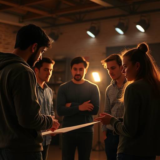 Étudiants en scénario discutant d'un projet à l'Académie Lumière